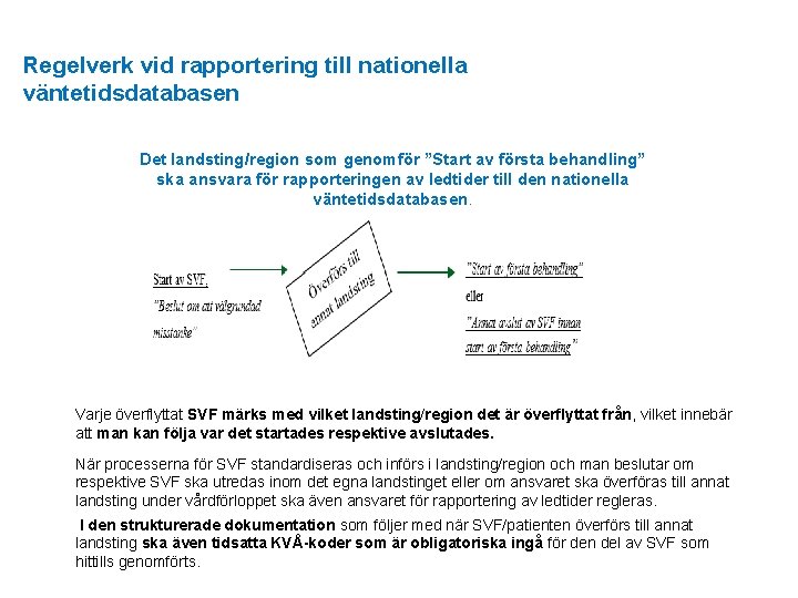 Regelverk vid rapportering till nationella väntetidsdatabasen Det landsting/region som genomför ”Start av första behandling”