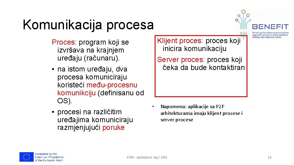 Komunikacija procesa Proces: program koji se izvršava na krajnjem uređaju (računaru). • na istom