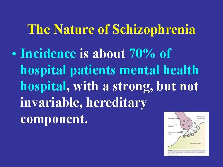 The Nature of Schizophrenia • Incidence is about 70% of hospital patients mental health