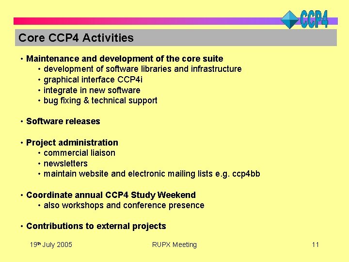 Core CCP 4 Activities • Maintenance and development of the core suite • development