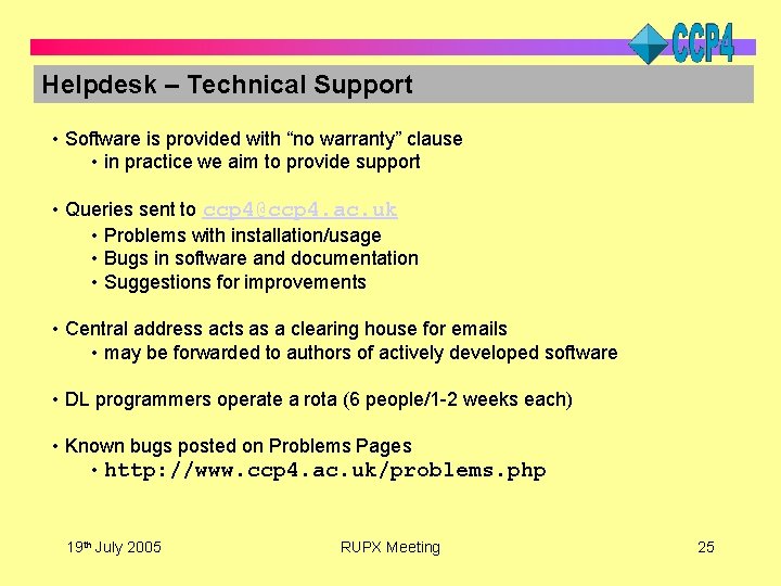 Helpdesk – Technical Support • Software is provided with “no warranty” clause • in