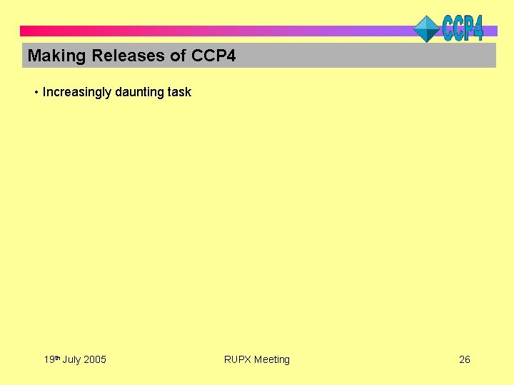 Making Releases of CCP 4 • Increasingly daunting task 19 th July 2005 RUPX