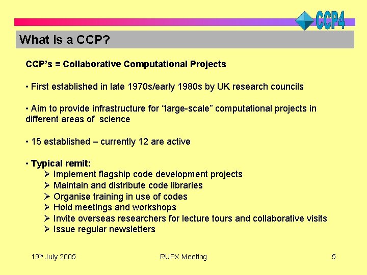 What is a CCP? CCP’s = Collaborative Computational Projects • First established in late