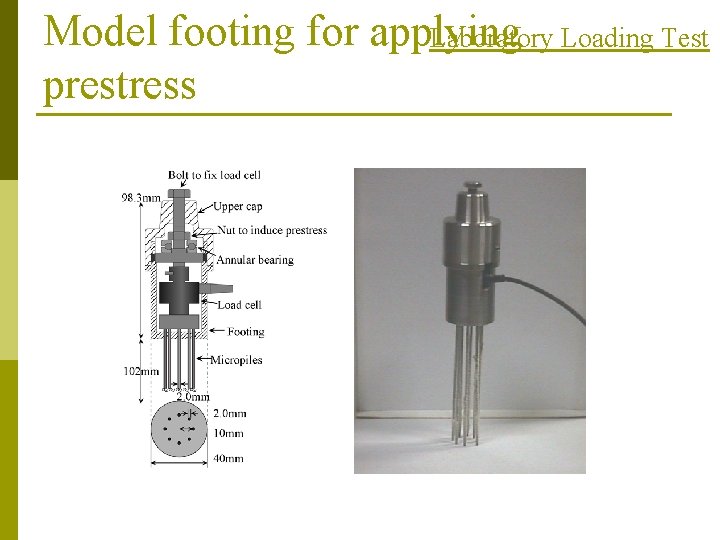 Model footing for applying Laboratory Loading Test prestress 