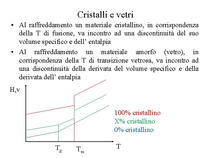 Cristalli e vetri • Al raffreddamento un materiale cristallino, in corrispondenza della T di