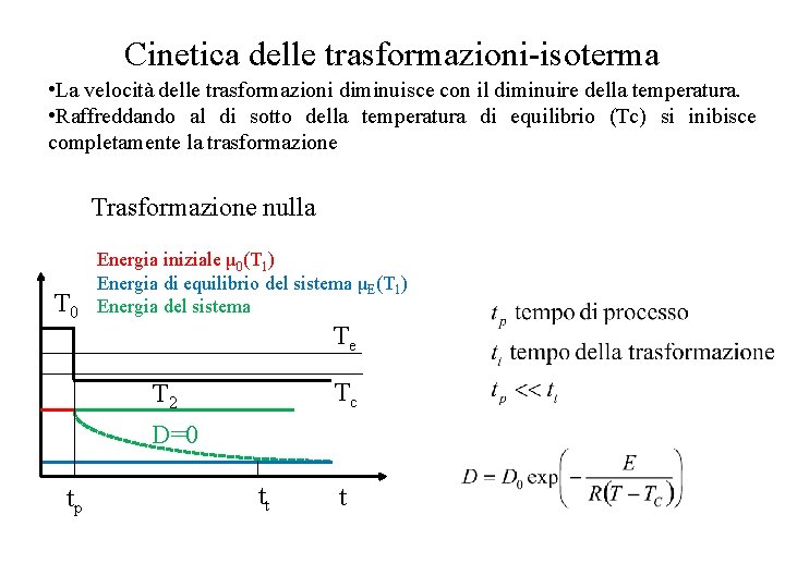 Cinetica delle trasformazioni-isoterma • La velocità delle trasformazioni diminuisce con il diminuire della temperatura.