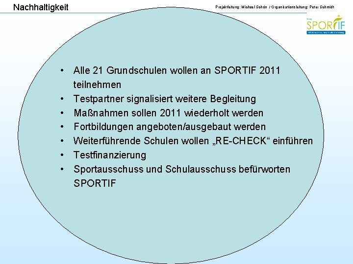 Nachhaltigkeit Projektleitung: Michael Schön / Organisationsleitung: Peter Schmidt • Alle 21 Grundschulen wollen an