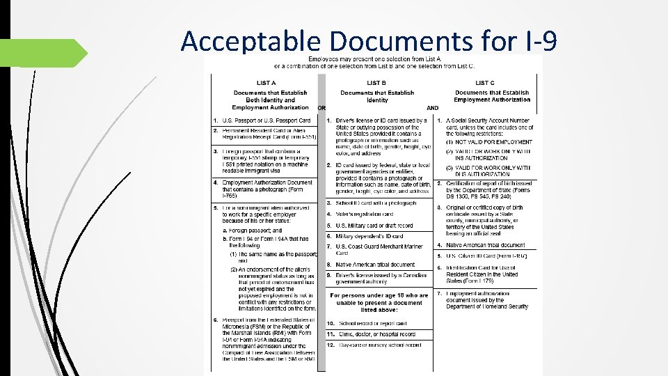 Acceptable Documents for I-9 