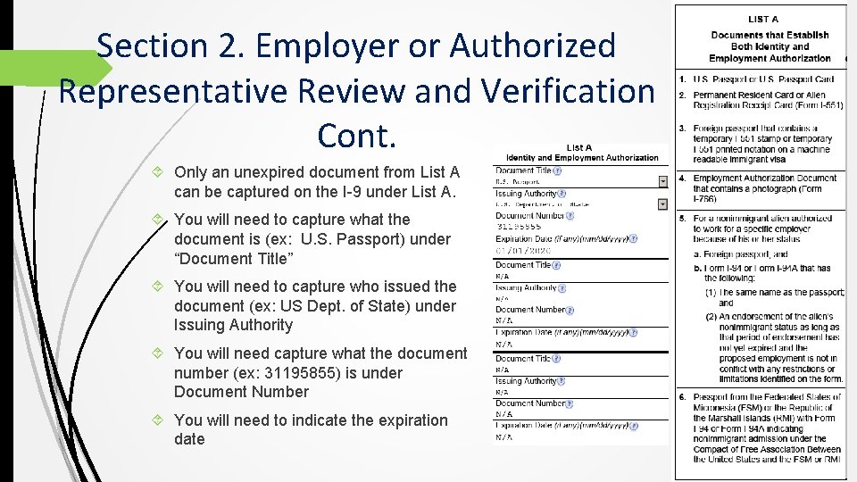 Section 2. Employer or Authorized Representative Review and Verification Cont. Only an unexpired document