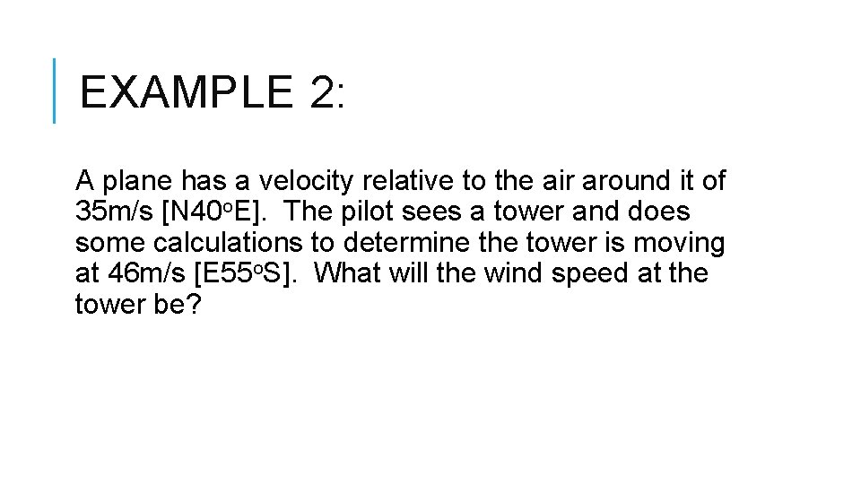 EXAMPLE 2: A plane has a velocity relative to the air around it of