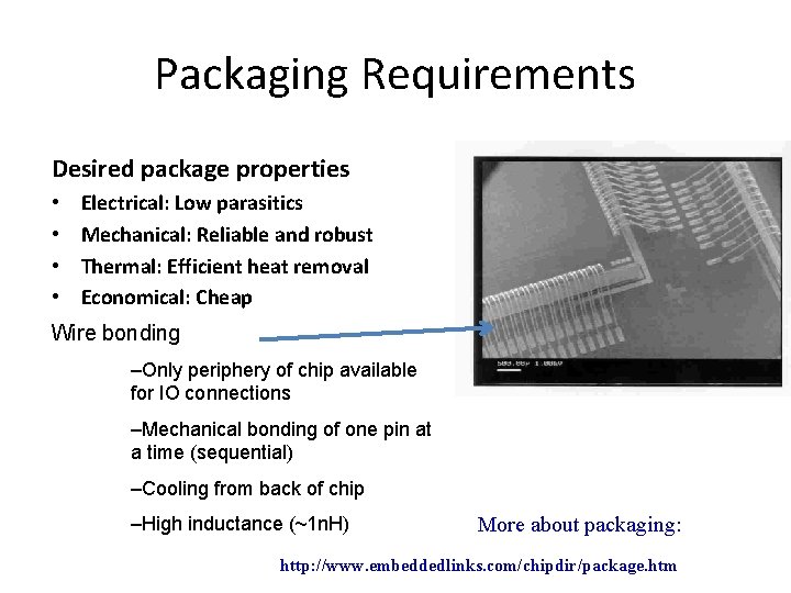 Packaging Requirements Desired package properties • • Electrical: Low parasitics Mechanical: Reliable and robust