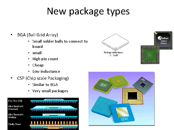 New package types • BGA (Ball Grid Array) • Small solder balls to connect