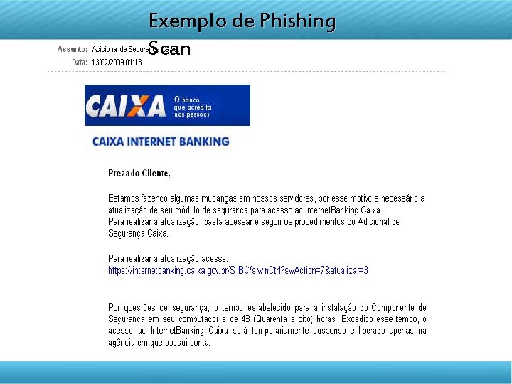 DISCIPLINA TELETRANSMITIDA Exemplo de Phishing Scan EMPREENDEDORISMO Aula 04 