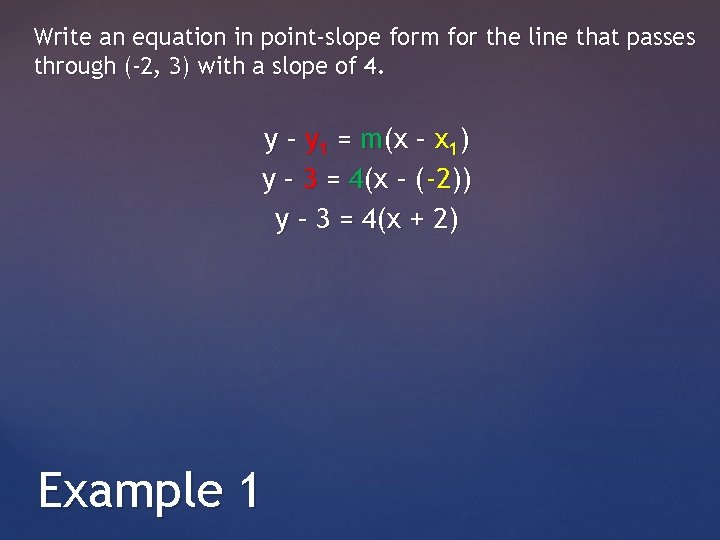 Write an equation in point-slope form for the line that passes through (-2, 3)