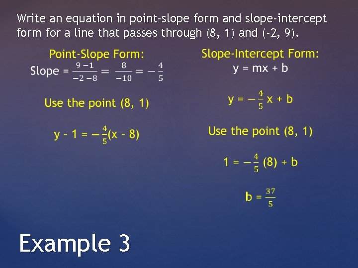 Write an equation in point-slope form and slope-intercept form for a line that passes