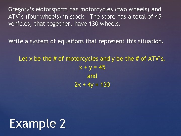 Gregory’s Motorsports has motorcycles (two wheels) and ATV’s (four wheels) in stock. The store