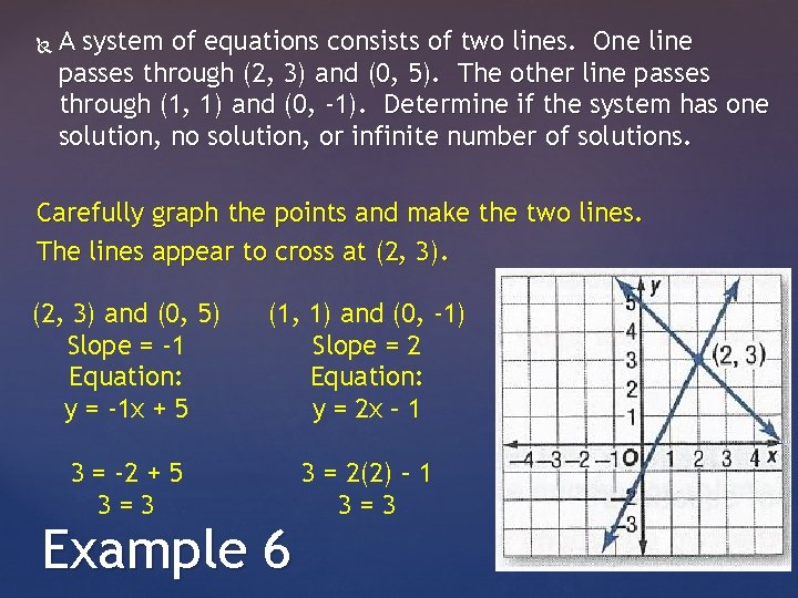  A system of equations consists of two lines. One line passes through (2,