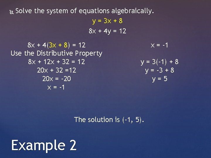  Solve the system of equations algebraically. y = 3 x + 8 8