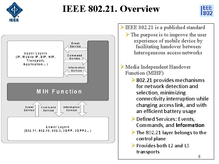 IEEE 802. 21. Overview Ø IEEE 802. 21 is a published standard Ø The