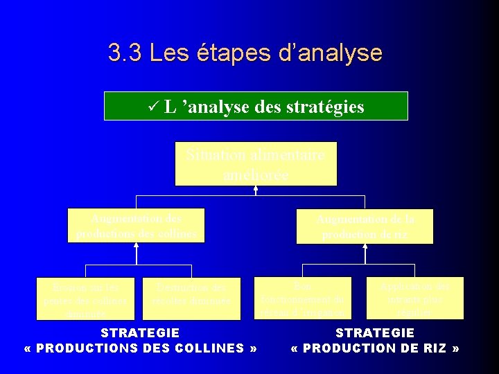 3. 3 Les étapes d’analyse L ’analyse des stratégies Situation alimentaire améliorée Augmentation des