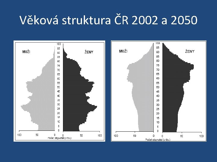 Věková struktura ČR 2002 a 2050 