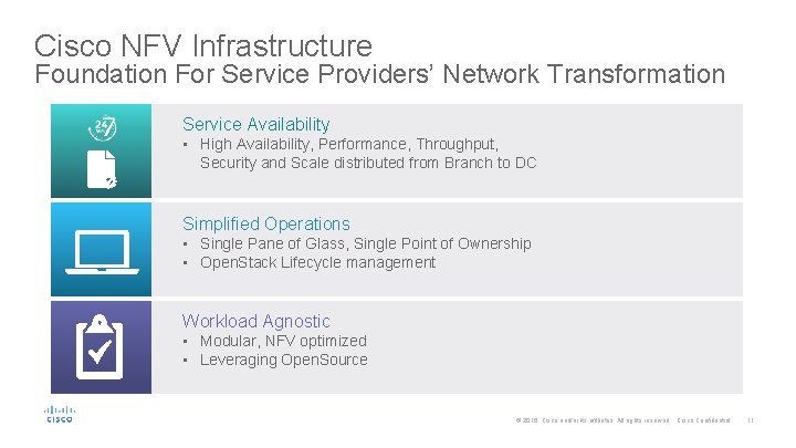 Cisco NFV Infrastructure Foundation For Service Providers’ Network Transformation Service Availability • High Availability, Cisco NFV Infrastructure Foundation For Service Providers’ Network Transformation Service Availability • High Availability,
