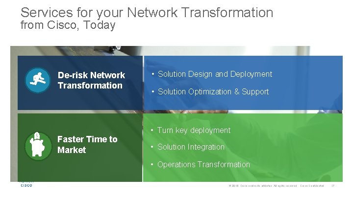 Services for your Network Transformation from Cisco, Today De-risk Network Transformation Faster Time to Services for your Network Transformation from Cisco, Today De-risk Network Transformation Faster Time to