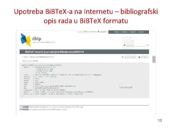 Upotreba Bi. BTe. X-a na Internetu – bibliografski opis rada u Bi. BTe. X