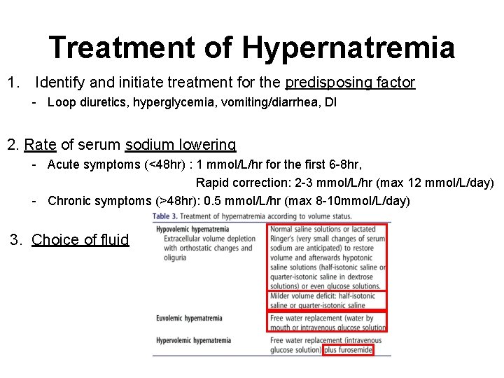 Treatment of Hypernatremia 1. Identify and initiate treatment for the predisposing factor - Loop