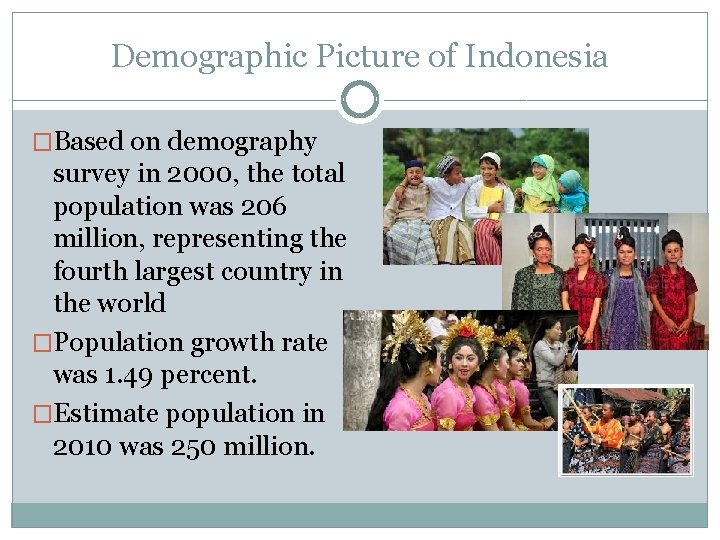 Demographic Picture of Indonesia �Based on demography survey in 2000, the total population was