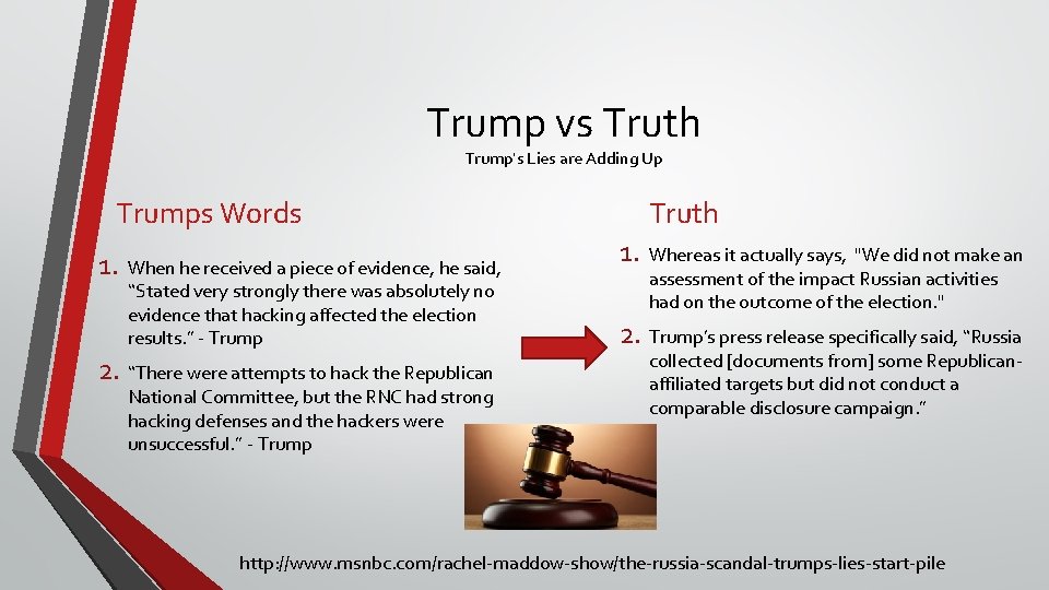 Trump vs Truth Trump's Lies are Adding Up Trumps Words 1. When he received