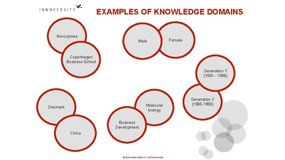 EXAMPLES OF KNOWLEDGE DOMAINS Novozymes Male Female Copenhagen Business School Generation Y (1981 -