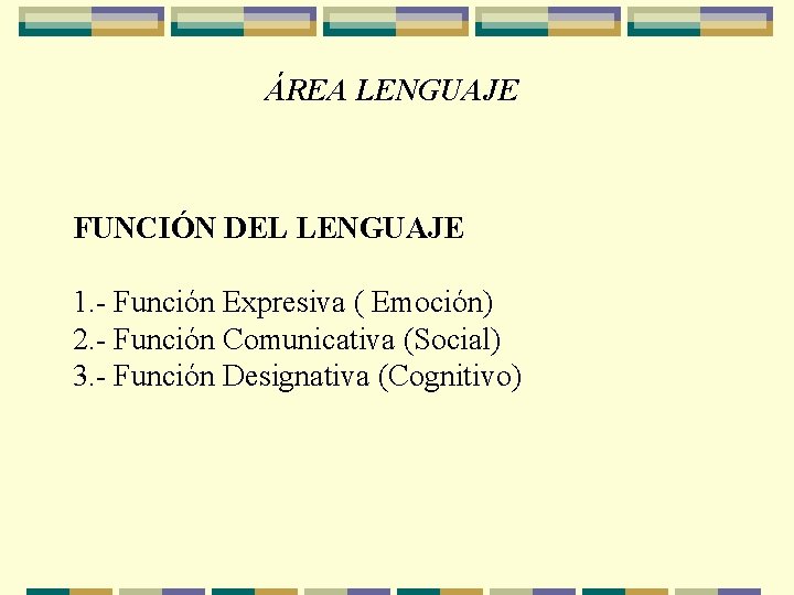 ÁREA LENGUAJE FUNCIÓN DEL LENGUAJE 1. - Función Expresiva ( Emoción) 2. - Función