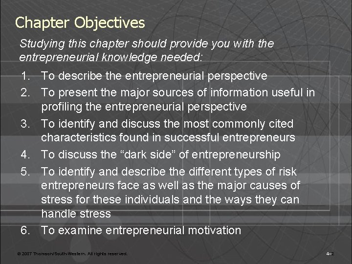 Chapter Objectives Studying this chapter should provide you with the entrepreneurial knowledge needed: 1. Chapter Objectives Studying this chapter should provide you with the entrepreneurial knowledge needed: 1.