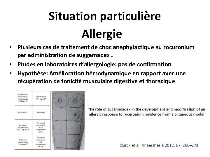 Situation particulière Allergie • Plusieurs cas de traitement de choc anaphylactique au rocuronium par