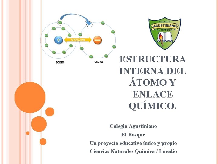 ESTRUCTURA INTERNA DEL ÁTOMO Y ENLACE QUÍMICO. Colegio Agustiniano El Bosque Un proyecto educativo