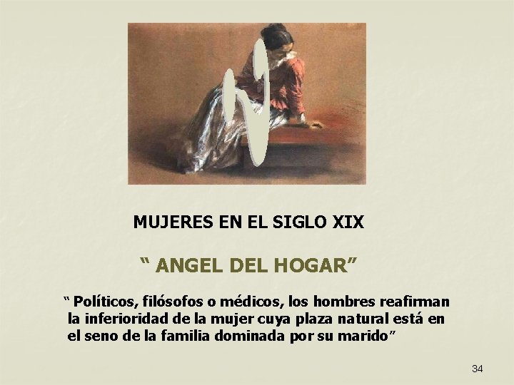 MUJERES EN EL SIGLO XIX “ ANGEL DEL HOGAR” “ Políticos, filósofos o médicos,
