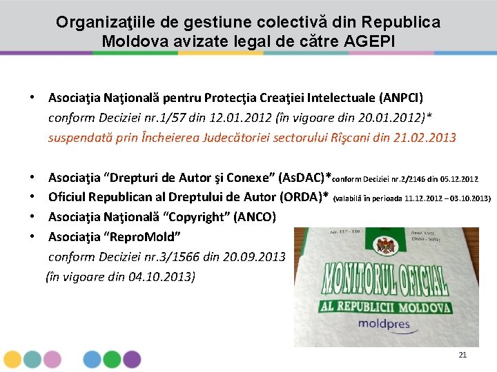 Organizaţiile de gestiune colectivă din Republica Moldova avizate legal de către AGEPI • Asociaţia