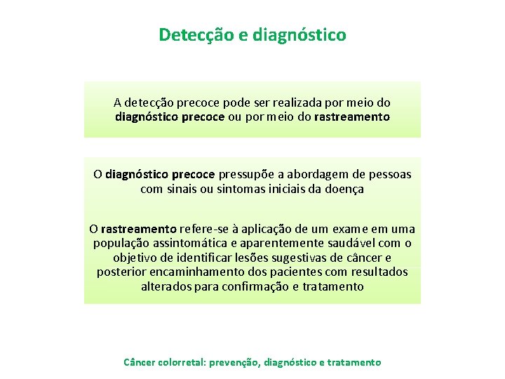 Detecção e diagnóstico A detecção precoce pode ser realizada por meio do diagnóstico precoce