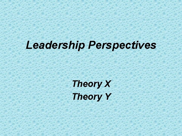 Leadership Perspectives Theory X Theory Y 