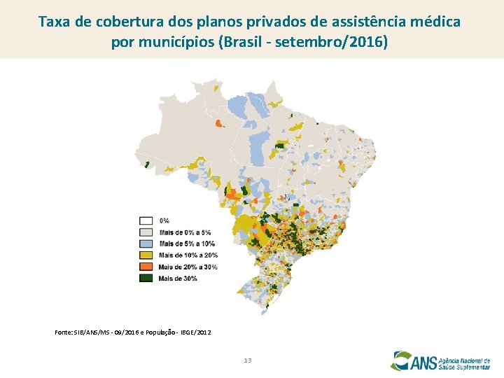 Taxa de cobertura dos planos privados de assistência médica por municípios (Brasil - setembro/2016)