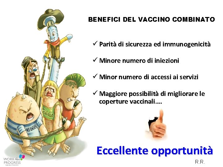 BENEFICI DEL VACCINO COMBINATO ü Parità di sicurezza ed immunogenicità ü Minore numero di