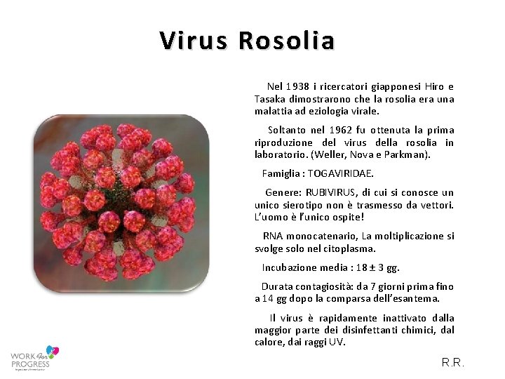 Virus Rosolia Nel 1938 i ricercatori giapponesi Hiro e Tasaka dimostrarono che la rosolia