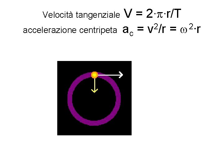 Velocità tangenziale accelerazione centripeta V = 2∙p∙r/T ac = v 2/r = w 2∙r