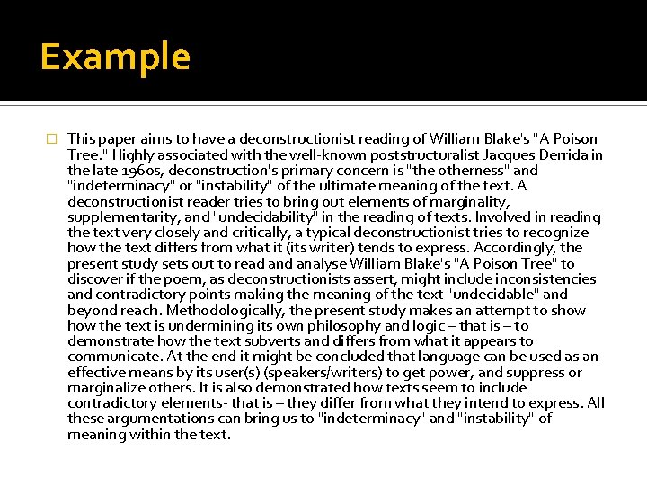 Example � This paper aims to have a deconstructionist reading of William Blake's "A Example � This paper aims to have a deconstructionist reading of William Blake's "A