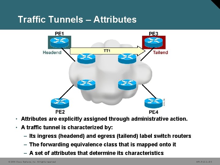 Traffic Tunnels – Attributes • Attributes are explicitly assigned through administrative action. • A