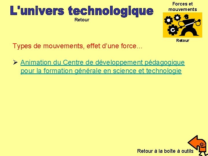 Forces et mouvements Retour Types de mouvements, effet d’une force… Retour Ø Animation du