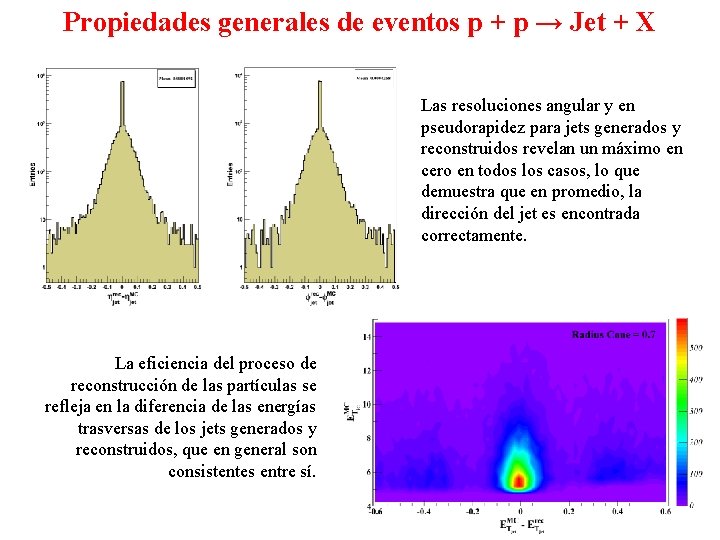 Propiedades generales de eventos p + p → Jet + X Las resoluciones angular