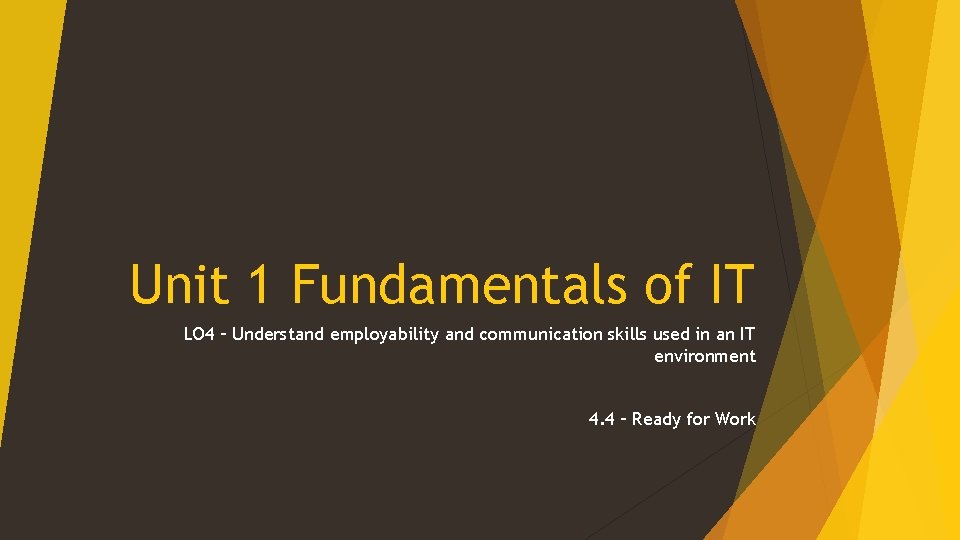 Unit 1 Fundamentals of IT LO 4 – Understand employability and communication skills used