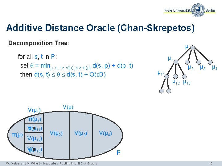 Additive Distance Oracle (Chan-Skrepetos) Decomposition Tree: μ for all s, t in P: set